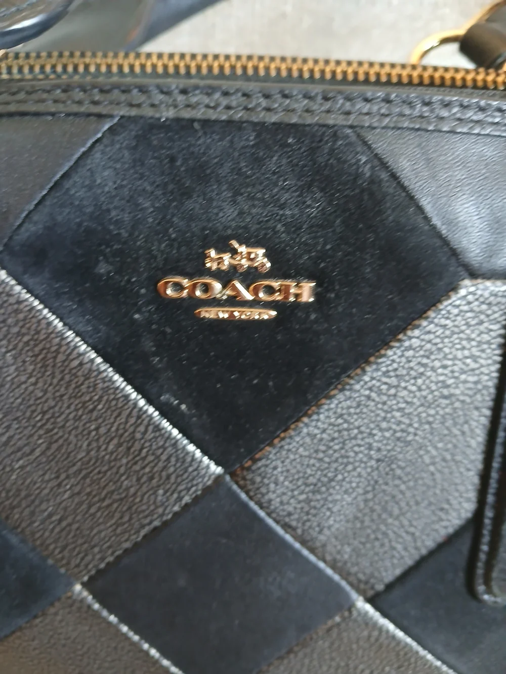 Coach Black & Silver Patchwork Leather Satchel